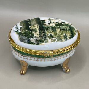 Vintage Baku Azerbaijan Oval Jewelry Trinket Footed Hinged Porcelain Box